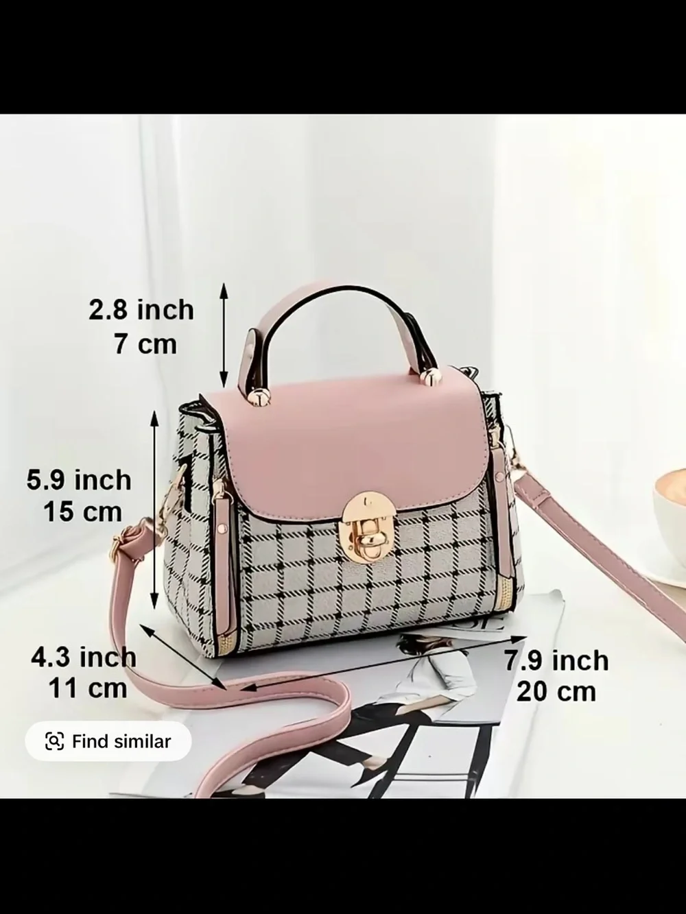 Red Plaid Satchel with Gold-Tone Lock